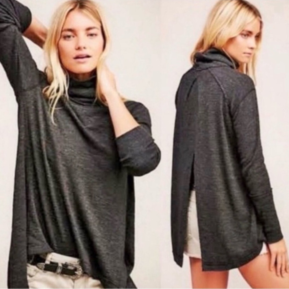 We The Free‎ Split Back Knit Turtleneck Top Charcoal Small